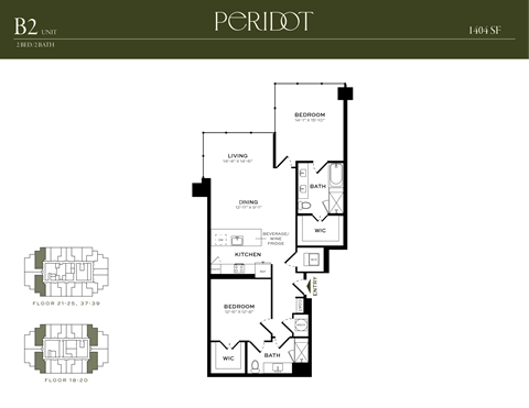 Floor plan for 2 beds, 2 baths, 1404 sqft