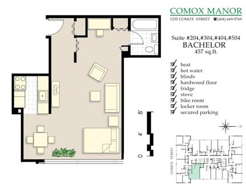 Floor plan for studio, 1 bath, 457 sqft
