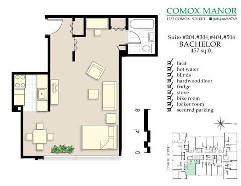Floor plan for studio, 1 bath, 457 sqft