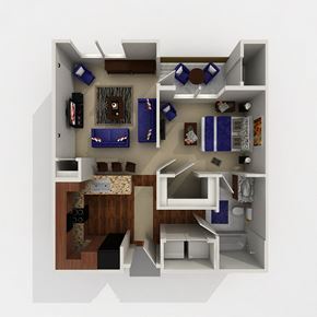 Papillion apartment for rent - a stylized floor plan of a small apartment with a bedroom and bathroom