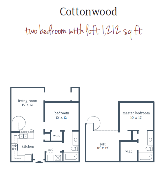 Floor plan for 2 beds, 2 baths, 1212 sqft