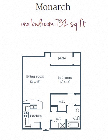 Floor plan for studio, 1 bath, 732 sqft