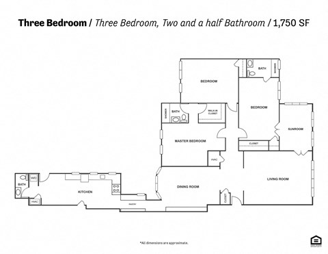 Floor plan for 3 beds, 2.5 baths, 1750 sqft