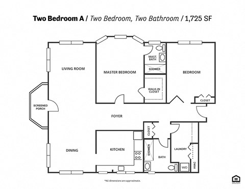 Floor plan for 2 beds, 2 baths, 1330 sqft