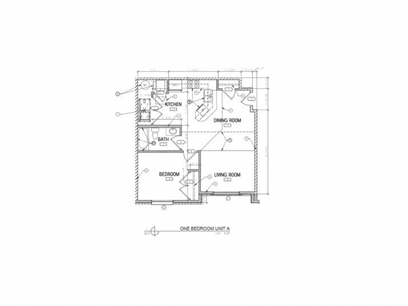 Floor plan for 1 bed, 1 bath, 750 sqft