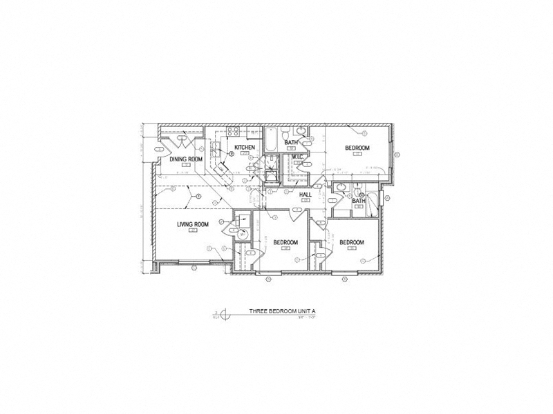 Floor plan for 3 beds, 2 baths, 1275 sqft