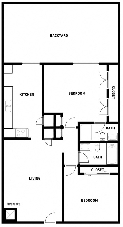 Floor plan for 2 beds, 2 baths, 1200 sqft