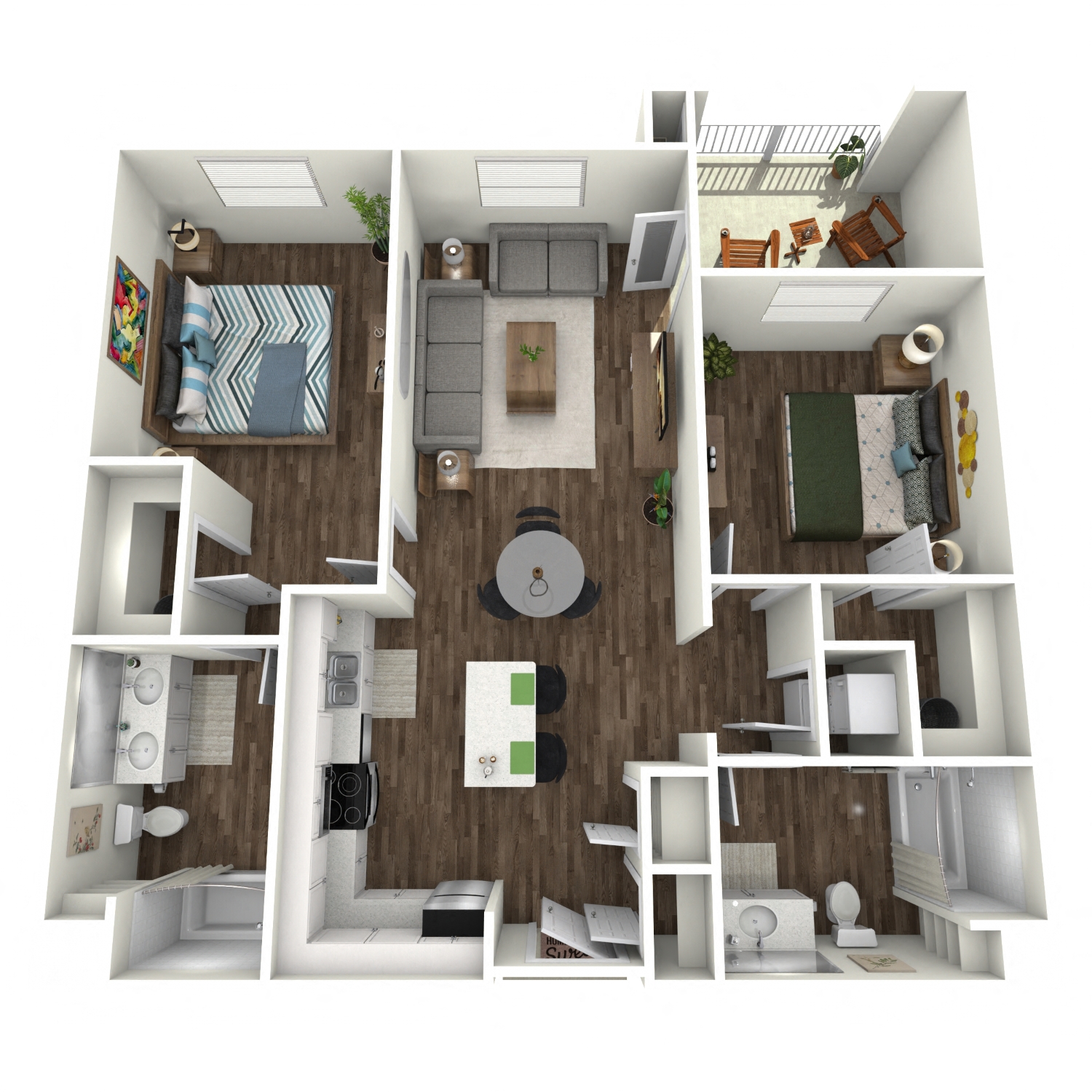 Floor plan for 2 beds, 2 baths, 1096 sqft
