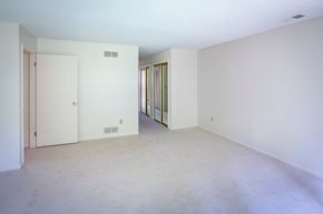 Vestal apartment for rent - the living room of an empty apartment with white walls and carpet