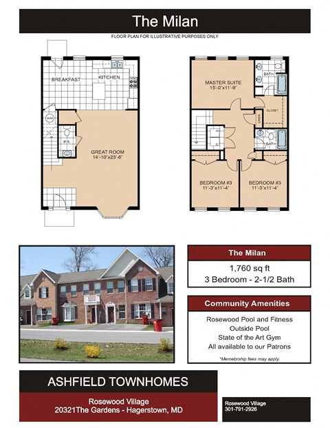 Floor plan for 3 beds, 2.5 baths, 1760 sqft