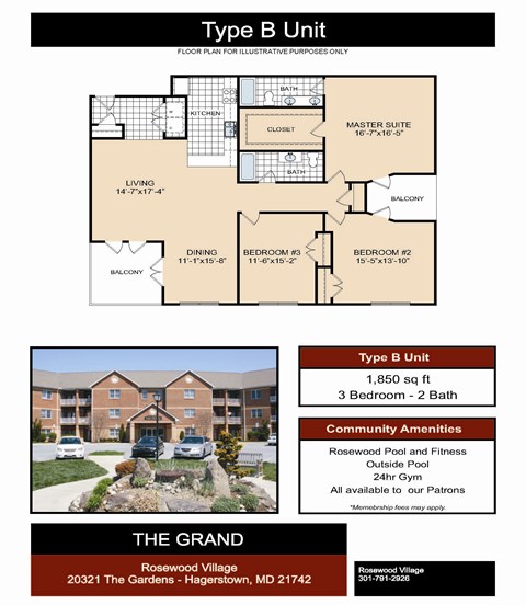 Floor plan for 3 beds, 2 baths, 1850 sqft
