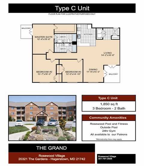 Floor plan for 3 beds, 2 baths, 1850 sqft