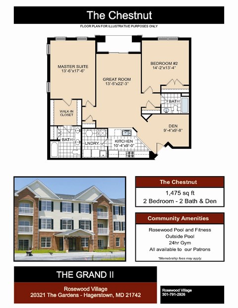 Floor plan for 2 beds, 2 baths, 1475 sqft