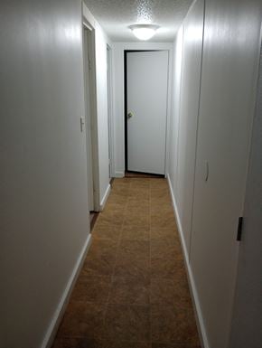 Warrenville house for rent - A hallway with a white door at the end.