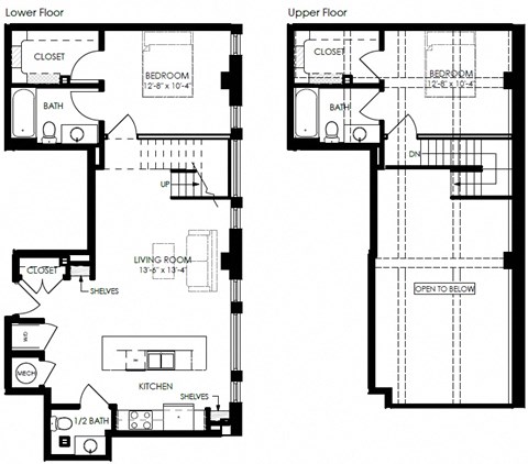 Floor plan for 2 beds, 2.5 baths, 1050 sqft