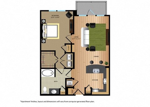 Floor plan for 1 bed, 1 bath, 772 sqft