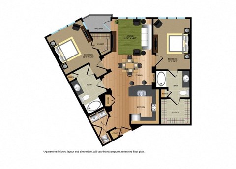 Floor plan for 2 beds, 2 baths, 1148 sqft