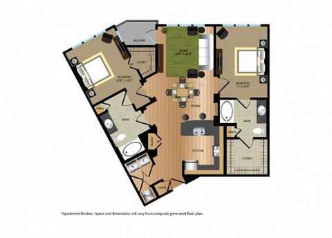 Floor plan for 2 beds, 2 baths, 1148 sqft