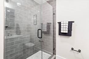Newark apartment for rent - the shower in the bathroom in a 555 waverly unit with a glass door