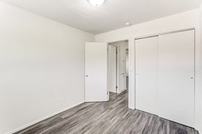 Lima apartment for rent - a bedroom with white walls and sliding closet doors