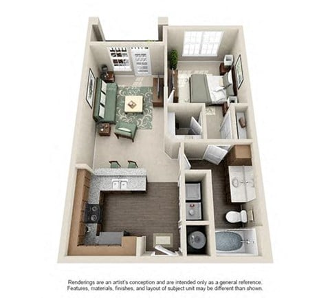 Floor plan for 1 bed, 1 bath, 705 sqft