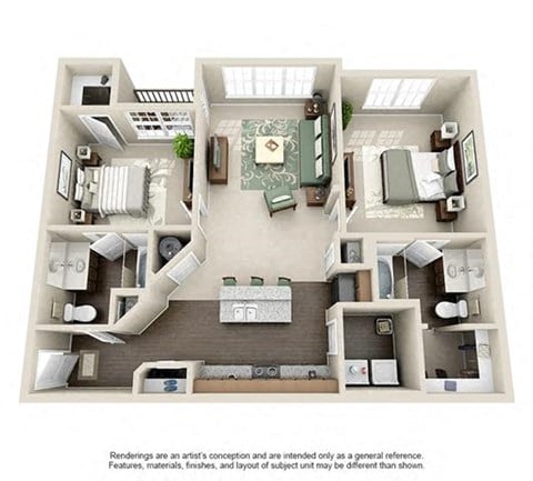 Floor plan for 2 beds, 2 baths, 1093 sqft