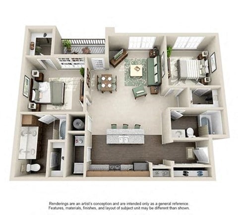 Floor plan for 2 beds, 2 baths, 1176 sqft