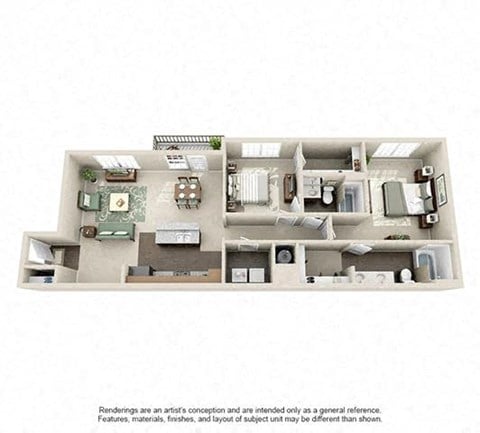 Floor plan for 2 beds, 2 baths, 1202 sqft