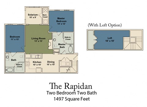 Floor plan for 2 beds, 2 baths, 1054 sqft