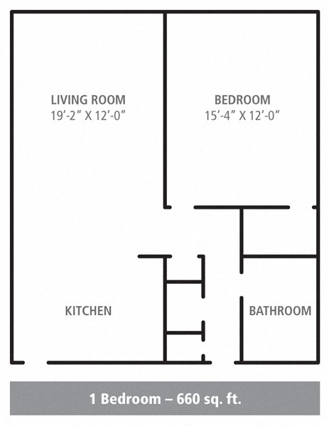 Floor plan for 1 bed, 1 bath, 660 sqft