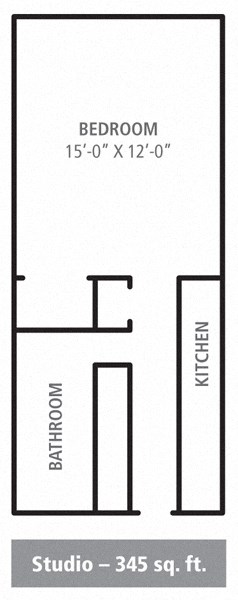 Floor plan for studio, 1 bath, 345 sqft