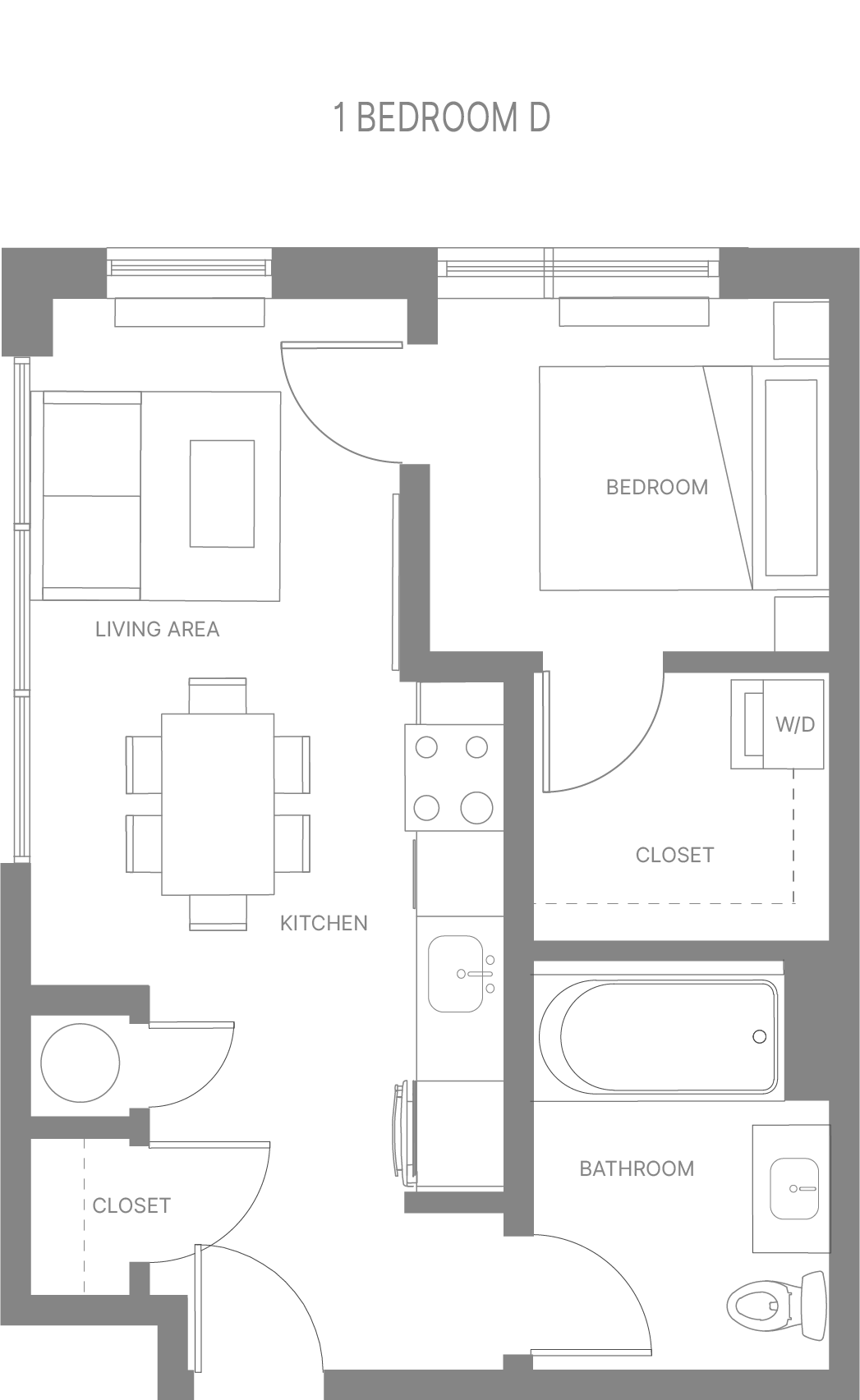 Floor plan for 1 bed, 1 bath, 549 sqft