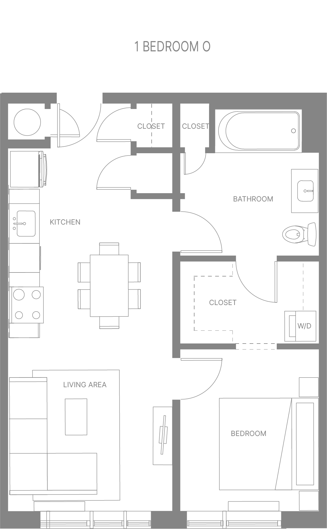 Floor plan for 1 bed, 1 bath, 710 sqft
