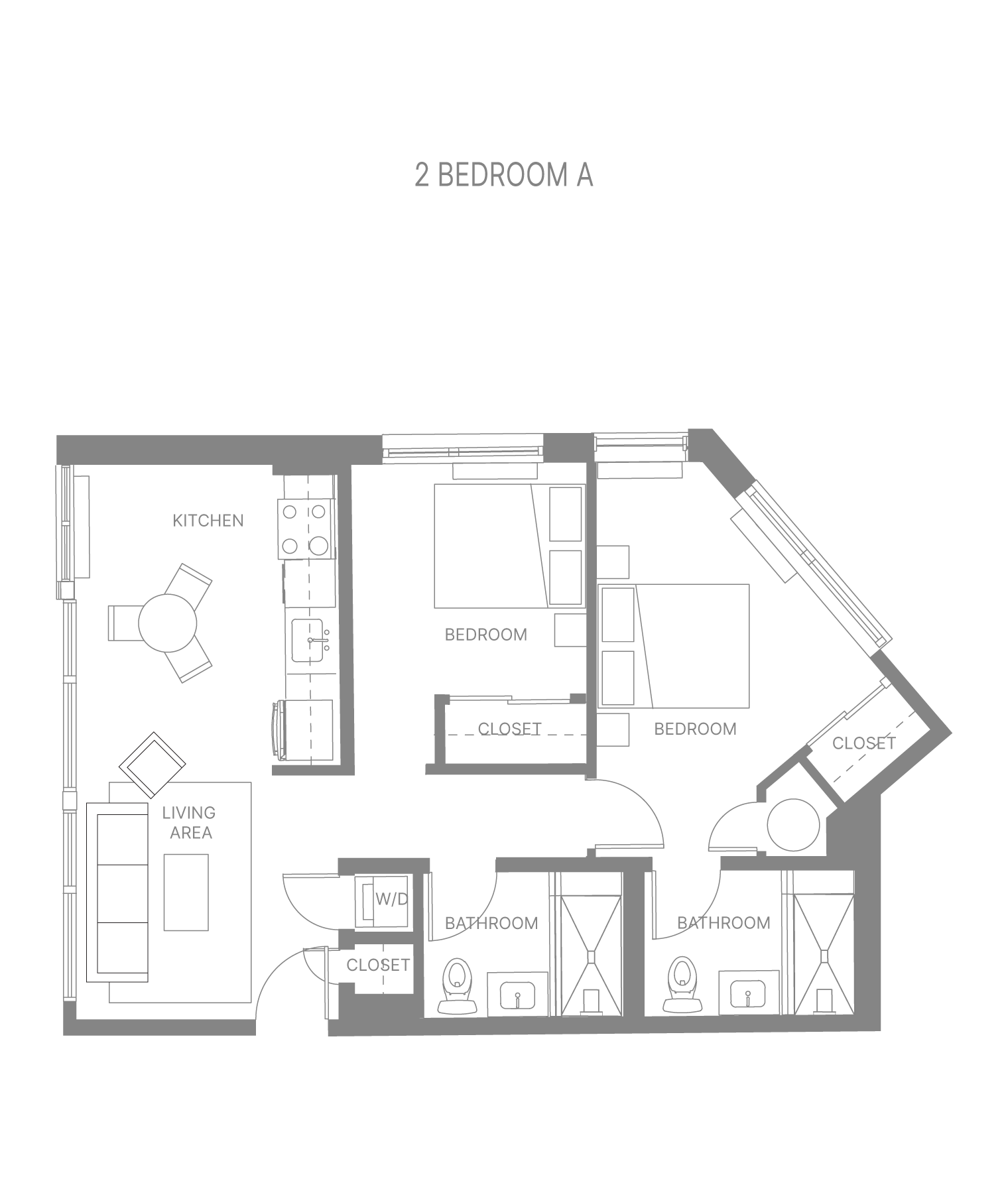 Floor plan for 2 beds, 2 baths, 879 sqft