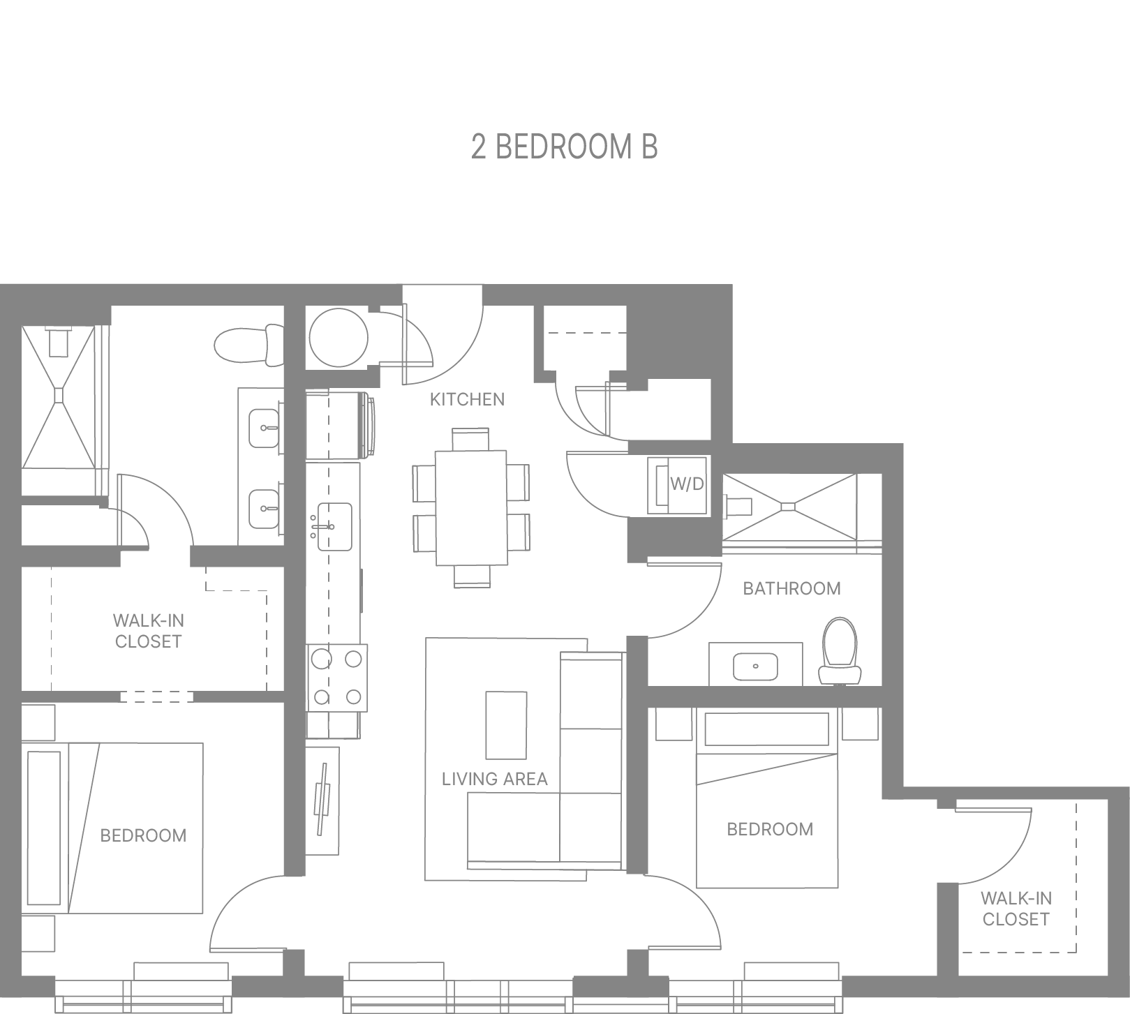 Floor plan for 2 beds, 2 baths, 983 sqft