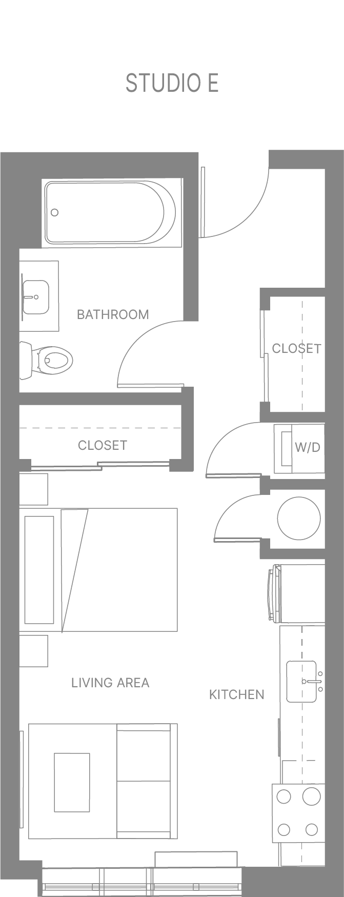 Floor plan for studio, 1 bath, 481 sqft
