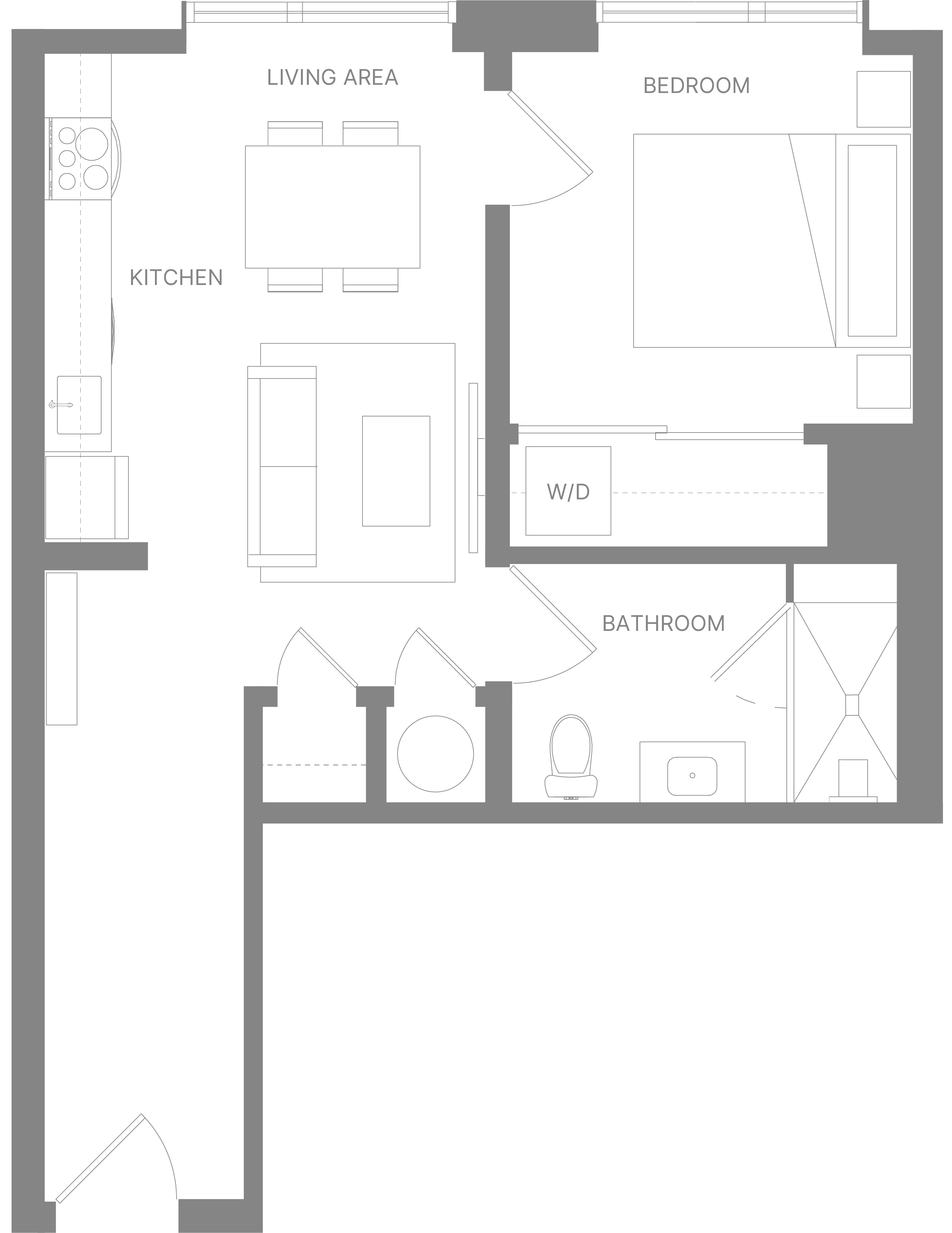 Floor plan for 1 bed, 1 bath, 526 sqft