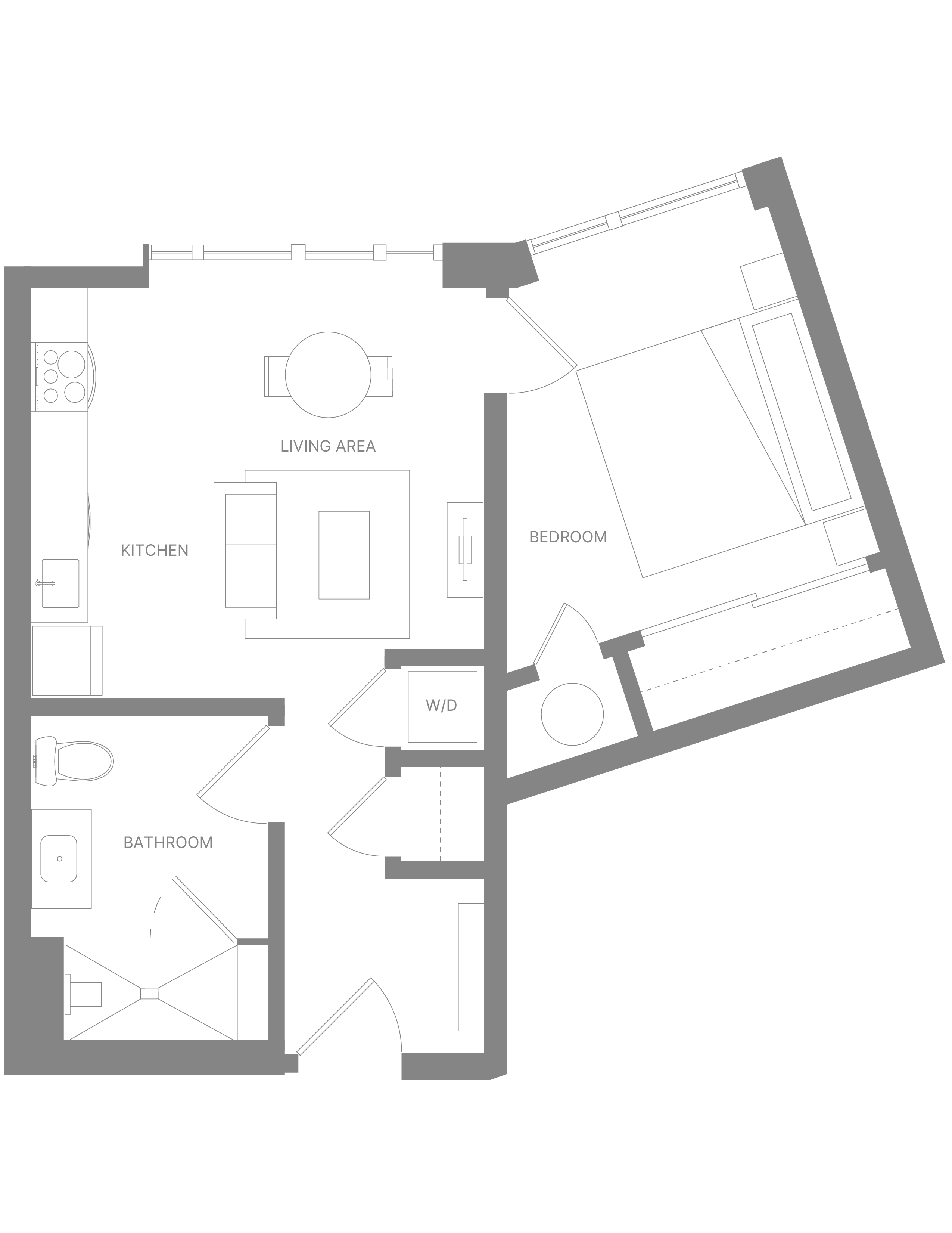 Floor plan for 1 bed, 1 bath, 536 sqft