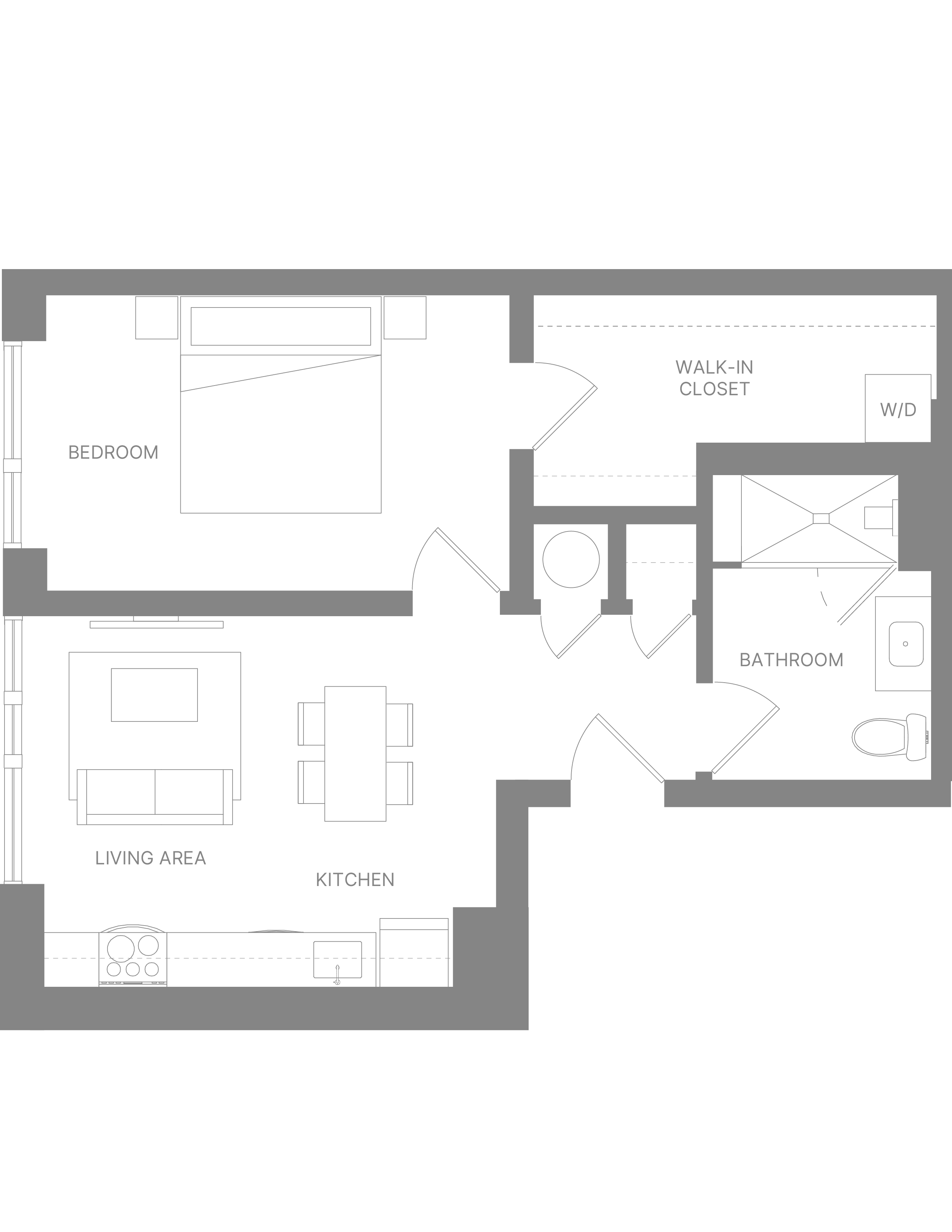 Floor plan for 1 bed, 1 bath, 662 sqft