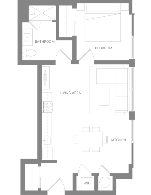 Floor plan for 1 bed, 1 bath, 704 sqft