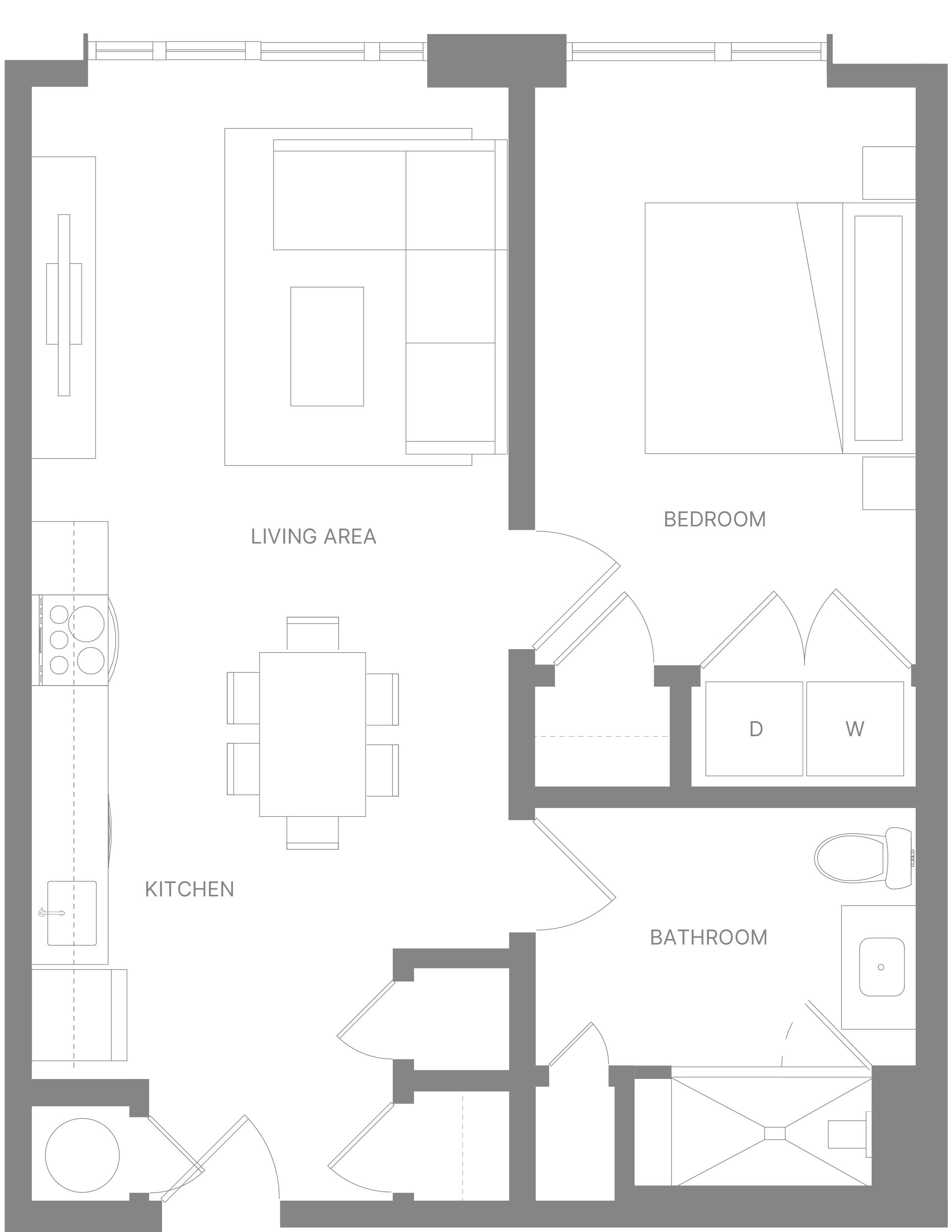 Floor plan for 1 bed, 1 bath, 747 sqft