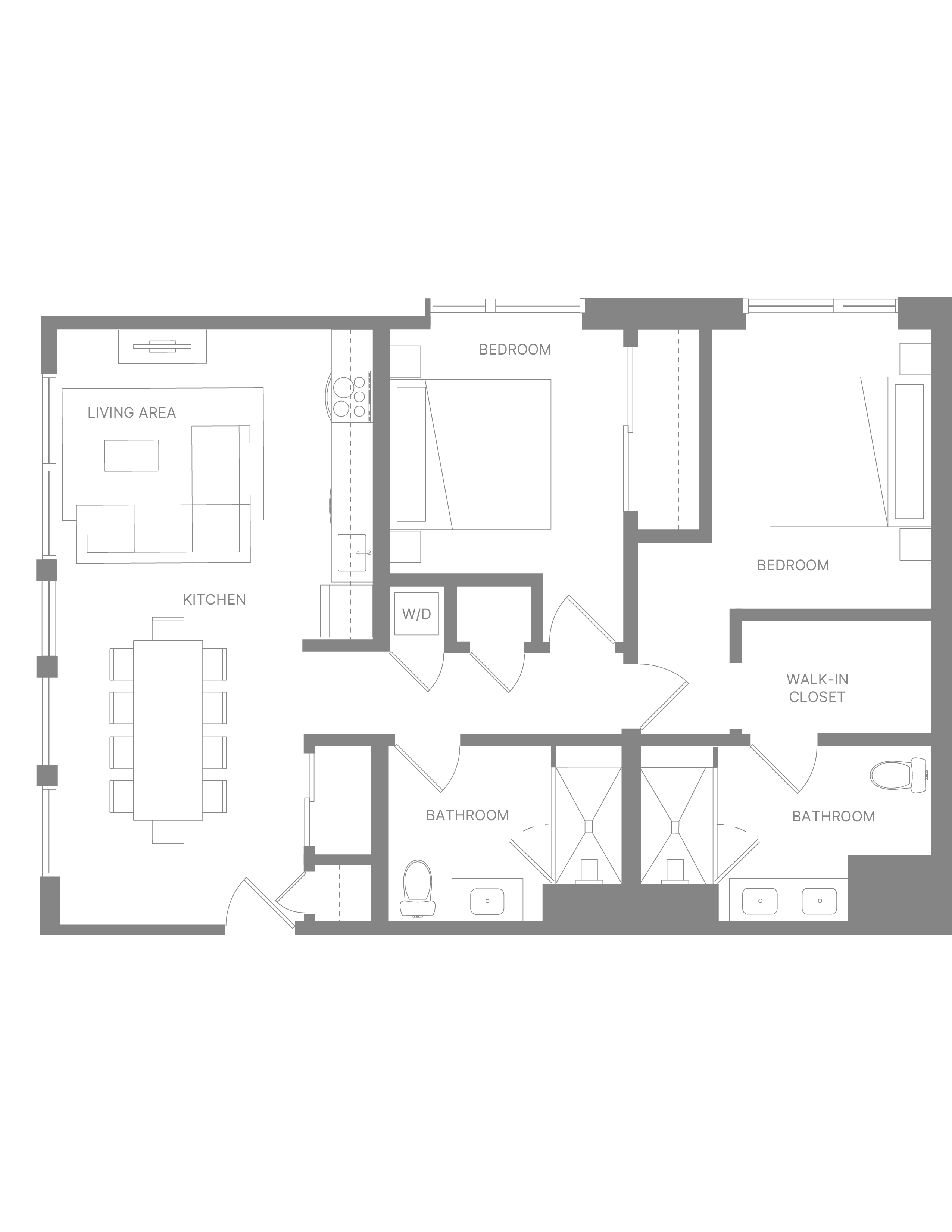 Floor plan for 2 beds, 2 baths, 1094 sqft