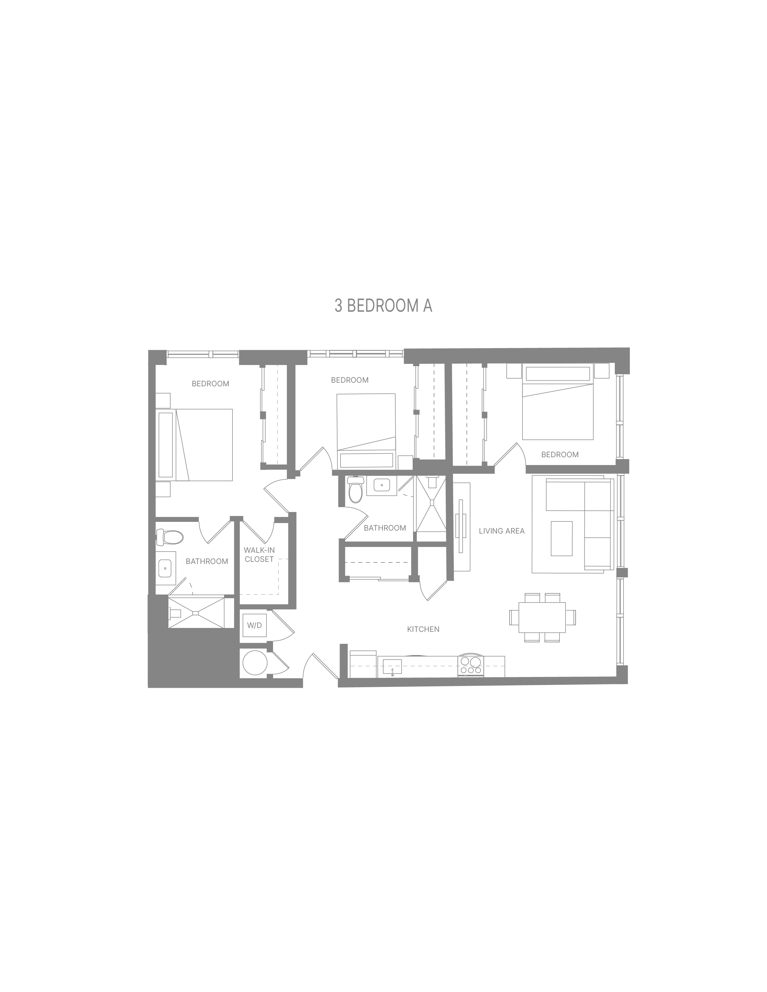 Floor plan for 3 beds, 2 baths, 1337 sqft