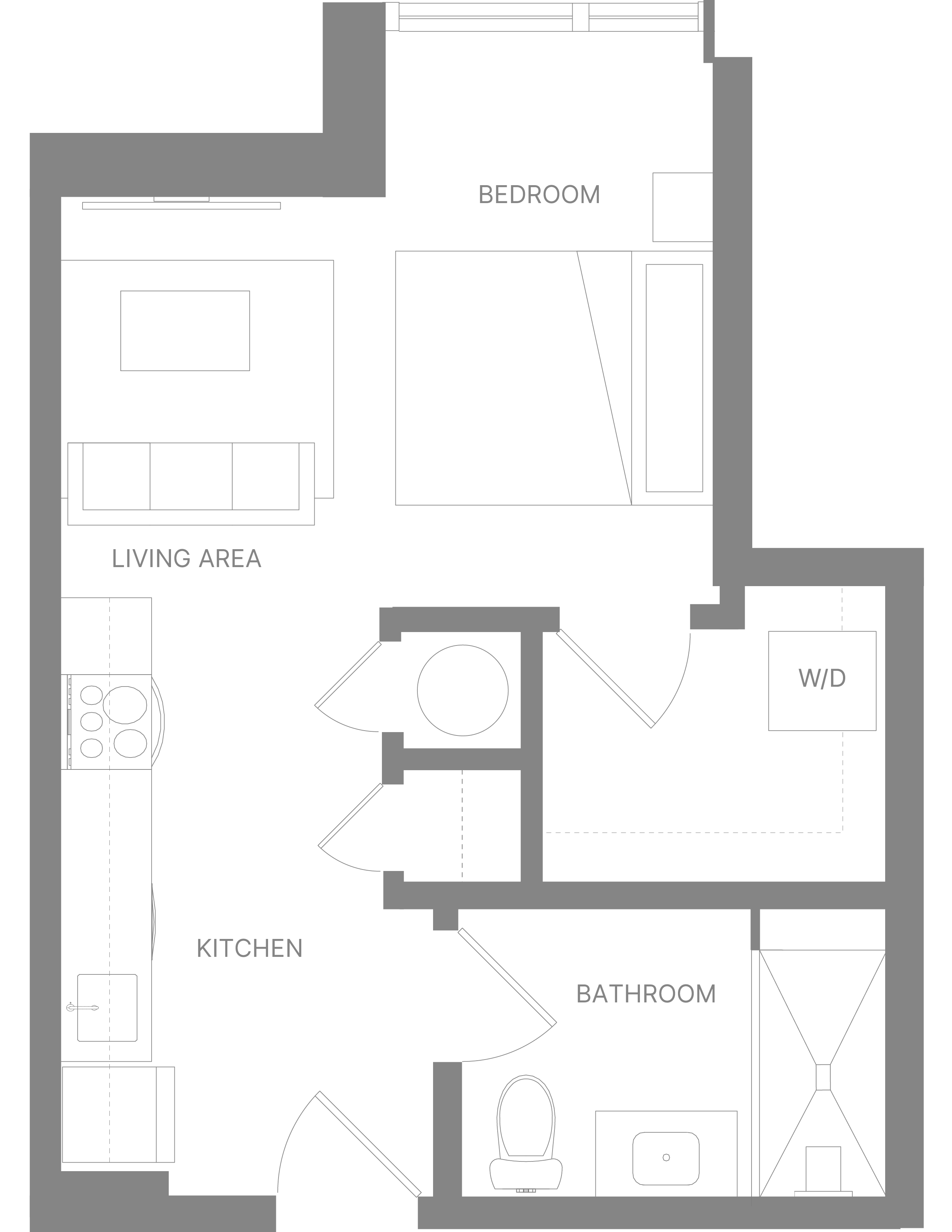 Floor plan for studio, 1 bath, 427 sqft