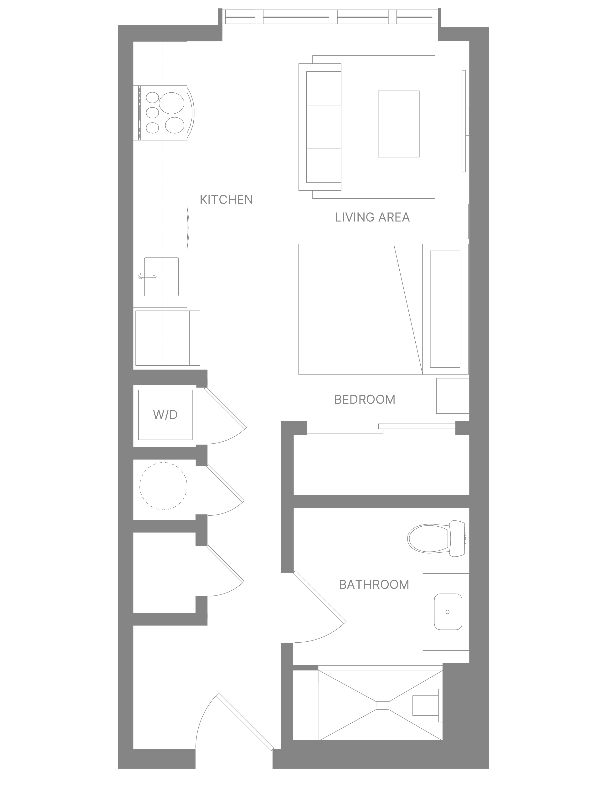Floor plan for studio, 1 bath, 459 sqft