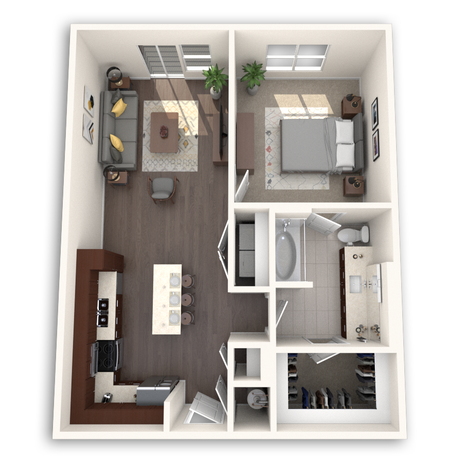 Floor plan for 1 bed, 1 bath, 784 sqft