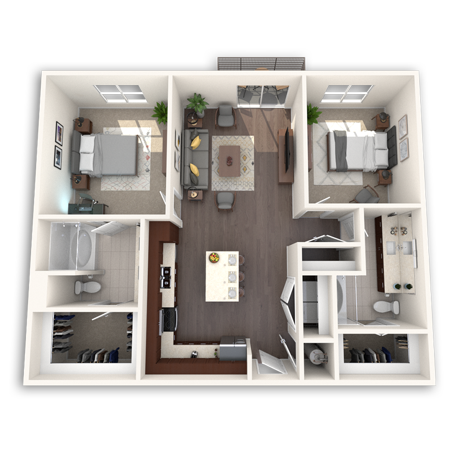 Floor plan for 2 beds, 2 baths, 1125 sqft