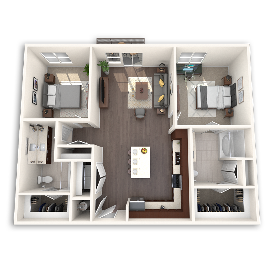 Floor plan for 2 beds, 2 baths, 1175 sqft