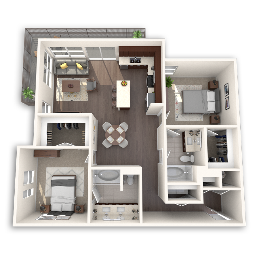 Floor plan for 2 beds, 2 baths, 1247 sqft
