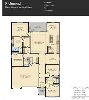 Estero house for rent - A floor plan for a 2,728 sq ft, 4 bedroom, 3 bathroom home at Verdana Village.